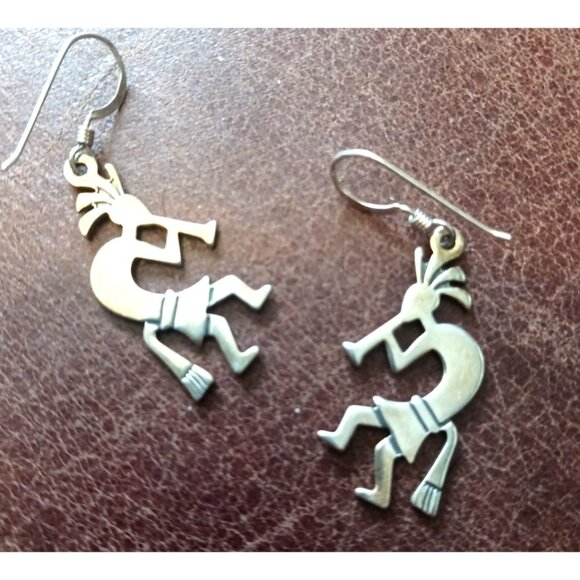 Native American Kokopelli Earrings Dangle Drop Wire Sterling Silver (1284) - Picture 1 of 4